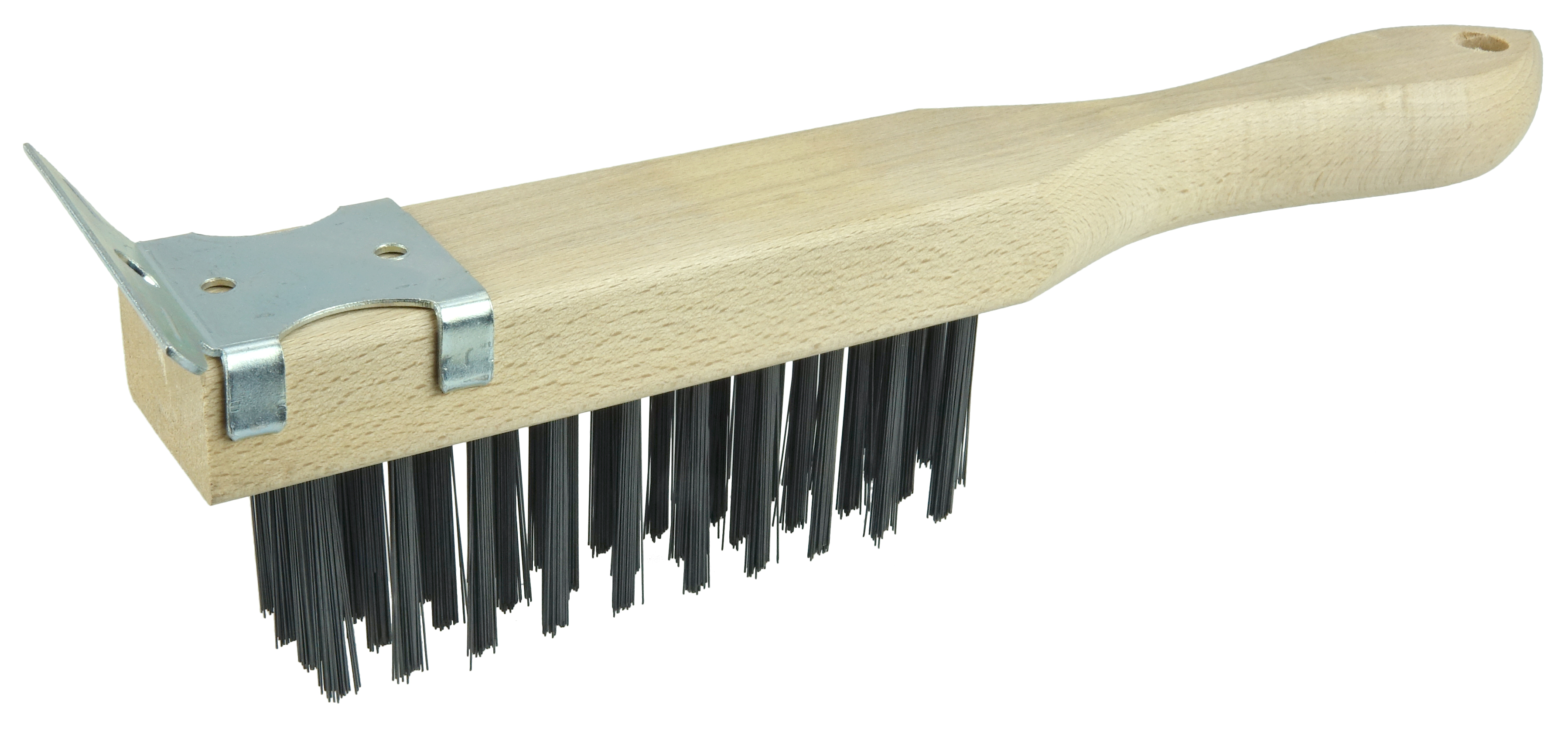 Hand Wire Scratch Brush, .012 Stainless Steel Fill, 4 x 16 Rows, Plastic  Block - 44299